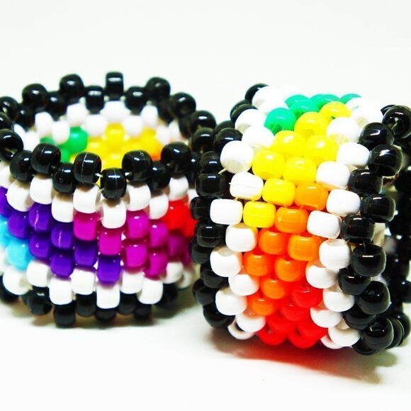 Stretchy Rainbow Kandi Cuff Beaded Handmade Bracelet with White and Black - Picture 4 of 9